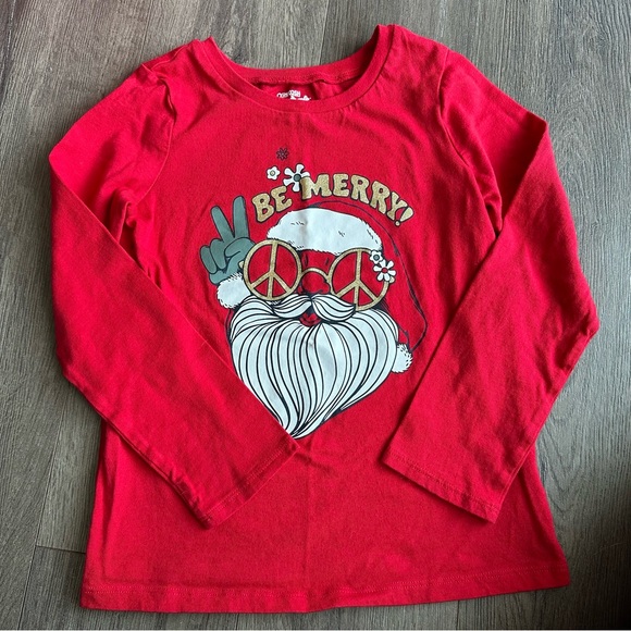 OshKosh B'gosh Other - Santa Claus Girls ‘Be Merry’ Christmas Oshkosh Red Long Sleeve Shirt Size 7